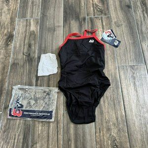 AB performance female Xback poly size 30 black red one piece swimsuit